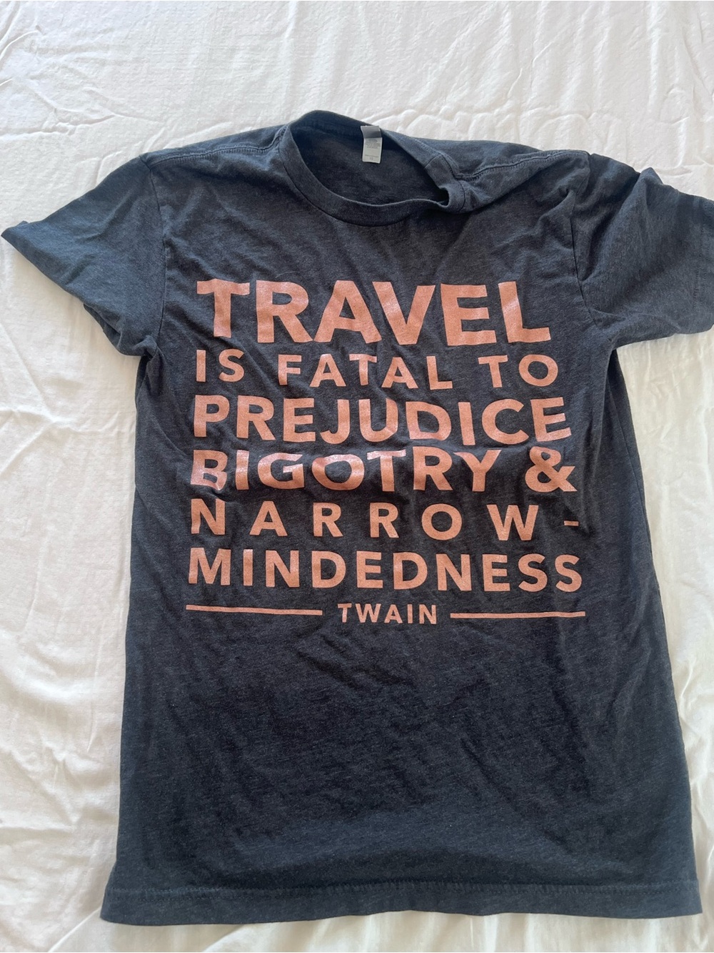 Next Level Apparel Black Tee with Peach Lettering - Travel Quote